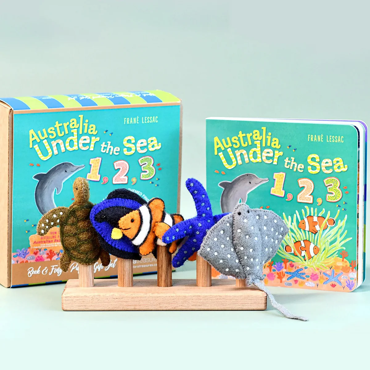 Australia Under the Sea 1, 2, 3 by Frané Lessac - Book and Finger Puppet Set - Image 2