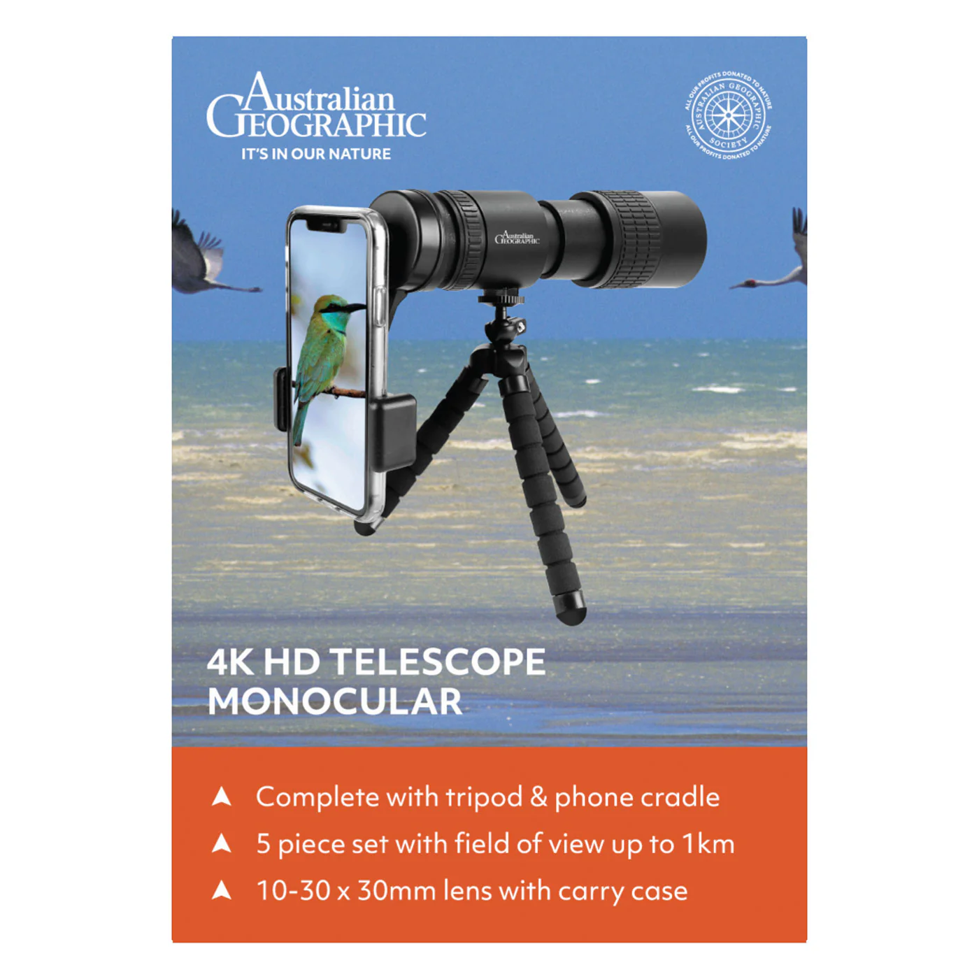 Australian Geographic 4K HD Telescope Monocular - 10-30 x Zoom - Image 2