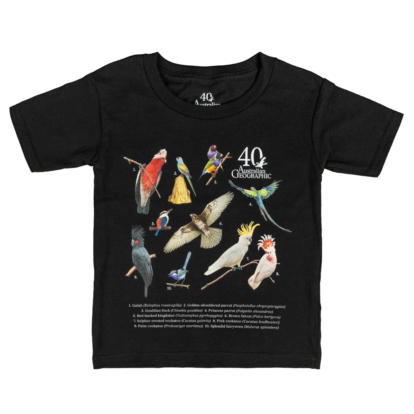 Birds of Australia Kids Black T-Shirt - Australian Geographic 40th Anniversary