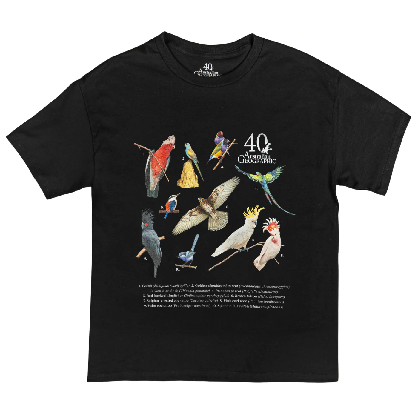 Birds of Australia Youth Black T-Shirt - Australian Geographic 40th Anniversary